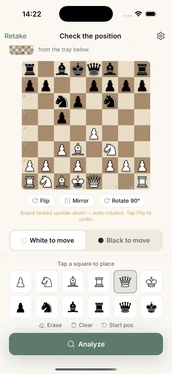 Confirming the recognized chess position before analysis